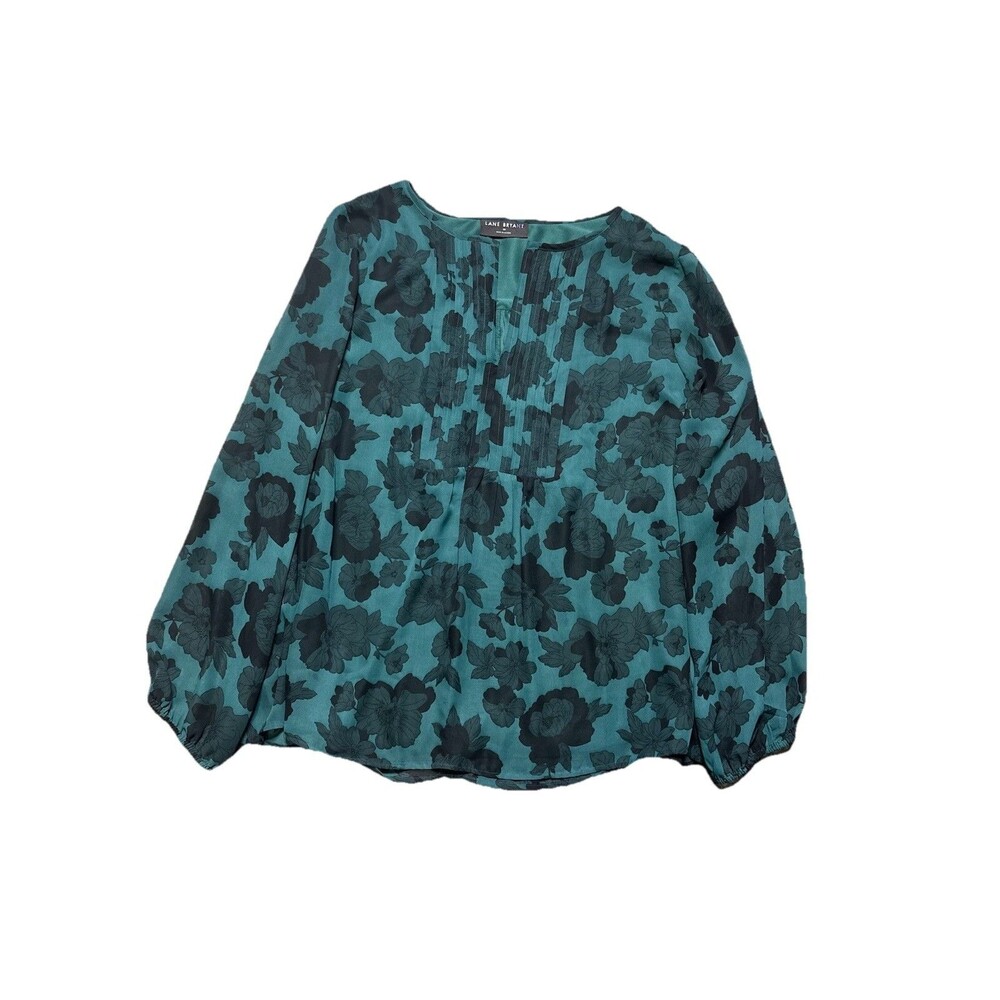 Lane Bryant Floral Blouse Womens 18 Pintuck Accent Green Aqua Garden Top